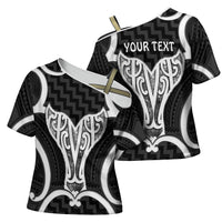 Aotearoa Atua Tangaroa Personalised Cross Shoulder Shirt God Of The Sea Maori Whale Tail Black