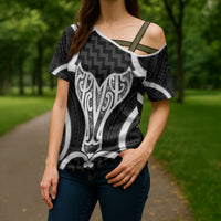Aotearoa Atua Tangaroa Personalised Cross Shoulder Shirt God Of The Sea Maori Whale Tail Black