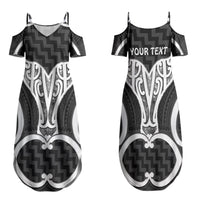 Aotearoa Atua Tangaroa Personalised Family Matching Summer Maxi Dress and Hawaiian Shirt God Of The Sea Maori Whale Tail Black