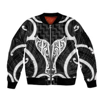 Aotearoa Atua Tangaroa Personalised Sleeve Zip Bomber Jacket God Of The Sea Maori Whale Tail Black