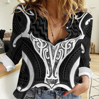 Aotearoa Atua Tangaroa Personalised Women Casual Shirt God Of The Sea Maori Whale Tail Black