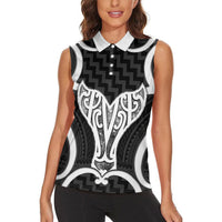 Aotearoa Atua Tangaroa Personalised Women Sleeveless Polo Shirt God Of The Sea Maori Whale Tail Black