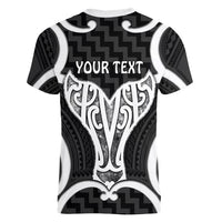 Aotearoa Atua Tangaroa Personalised Women V-Neck T-Shirt God Of The Sea Maori Whale Tail Black