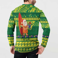 Cook Islands Christmas Button Sweatshirt Surfing Santa Mere Kiritimiti - Polynesian Pride