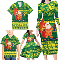 Cook Islands Christmas Family Matching Long Sleeve Bodycon Dress and Hawaiian Shirt Surfing Santa Mere Kiritimiti - Polynesian Pride