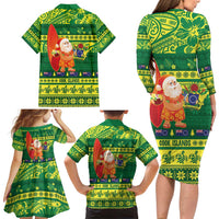 Cook Islands Christmas Family Matching Long Sleeve Bodycon Dress and Hawaiian Shirt Surfing Santa Mere Kiritimiti - Polynesian Pride