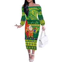 Cook Islands Christmas Family Matching Off The Shoulder Long Sleeve Dress and Hawaiian Shirt Surfing Santa Mere Kiritimiti - Polynesian Pride