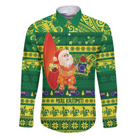 Cook Islands Christmas Family Matching Short Sleeve Bodycon Dress and Hawaiian Shirt Surfing Santa Mere Kiritimiti - Polynesian Pride
