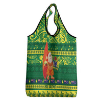 Cook Islands Christmas Grocery Bag Surfing Santa Mere Kiritimiti - Polynesian Pride