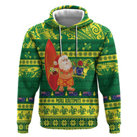 Cook Islands Christmas Hoodie Surfing Santa Mere Kiritimiti - Polynesian Pride