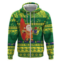 Cook Islands Christmas Hoodie Surfing Santa Mere Kiritimiti - Polynesian Pride