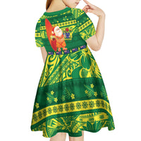 Cook Islands Christmas Kid Short Sleeve Dress Surfing Santa Mere Kiritimiti - Polynesian Pride