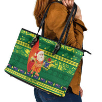 Cook Islands Christmas Leather Tote Bag Surfing Santa Mere Kiritimiti - Polynesian Pride