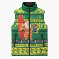 Cook Islands Christmas Sleeveless Puffer Jacket Surfing Santa Mere Kiritimiti - Polynesian Pride
