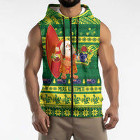 Cook Islands Christmas Sleeveless Zip Hoodie Surfing Santa Mere Kiritimiti - Polynesian Pride