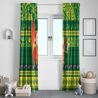 Cook Islands Christmas Window Curtain Surfing Santa Mere Kiritimiti - Polynesian Pride