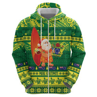 Cook Islands Christmas Zip Hoodie Surfing Santa Mere Kiritimiti - Polynesian Pride