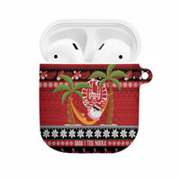French Polynesia Christmas AirPods Case Tiare Chilling Santa Oaoa I teie Noera LT14 Red - Polynesian Pride