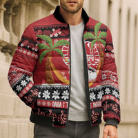 French Polynesia Christmas Bomber Puffer Jacket Tiare Chilling Santa Oaoa I teie Noera - Polynesian Pride