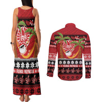 French Polynesia Christmas Couples Matching Tank Maxi Dress and Long Sleeve Button Shirt Tiare Chilling Santa Oaoa I teie Noera - Polynesian Pride