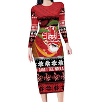 French Polynesia Christmas Family Matching Long Sleeve Bodycon Dress and Hawaiian Shirt Tiare Chilling Santa Oaoa I teie Noera - Polynesian Pride