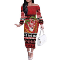 French Polynesia Christmas Family Matching Off The Shoulder Long Sleeve Dress and Hawaiian Shirt Tiare Chilling Santa Oaoa I teie Noera - Polynesian Pride
