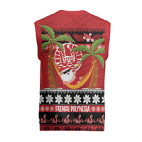 French Polynesia Christmas Knitted V-Neck Vest Tiare Chilling Santa Oaoa I teie Noera - Polynesian Pride
