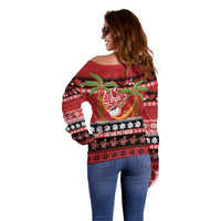 French Polynesia Christmas Off Shoulder Sweater Tiare Chilling Santa Oaoa I teie Noera - Polynesian Pride