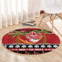 French Polynesia Christmas Round Carpet Tiare Chilling Santa Oaoa I teie Noera - Polynesian Pride