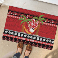 French Polynesia Christmas Rubber Doormat Tiare Chilling Santa Oaoa I teie Noera - Polynesian Pride
