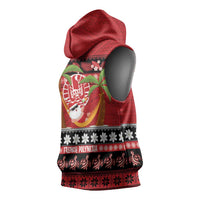 French Polynesia Christmas Sleeveless Hoodie Tiare Chilling Santa Oaoa I teie Noera - Polynesian Pride