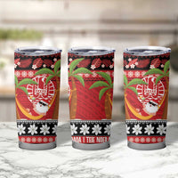 French Polynesia Christmas Tumbler Cup Tiare Chilling Santa Oaoa I teie Noera - Polynesian Pride