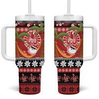 French Polynesia Christmas Tumbler With Handle Tiare Chilling Santa Oaoa I teie Noera - Polynesian Pride