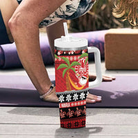 French Polynesia Christmas Tumbler With Handle Tiare Chilling Santa Oaoa I teie Noera - Polynesian Pride