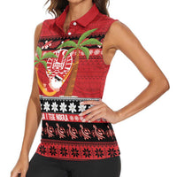 French Polynesia Christmas Women Sleeveless Polo Shirt Tiare Chilling Santa Oaoa I teie Noera - Polynesian Pride