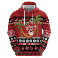French Polynesia Christmas Zip Hoodie Tiare Chilling Santa Oaoa I teie Noera - Polynesian Pride