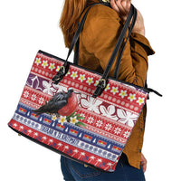 Kiribati Christmas Leather Tote Bag Frigatebird Santa Tekeraoi n te Kiritimati - Polynesian Pride