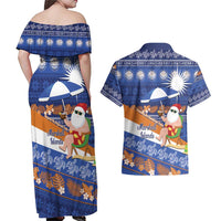 Marshall Islands Christmas Couples Matching Off Shoulder Maxi Dress and Hawaiian Shirt Beachy Santa Monono ilo raaneoan Nejin - Polynesian Pride