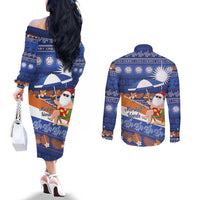 Marshall Islands Christmas Couples Matching Off The Shoulder Long Sleeve Dress and Long Sleeve Button Shirt Beachy Santa Monono ilo raaneoan Nejin - Polynesian Pride