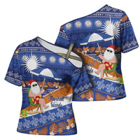 Marshall Islands Christmas Cross Shoulder Shirt Beachy Santa Monono ilo raaneoan Nejin - Polynesian Pride