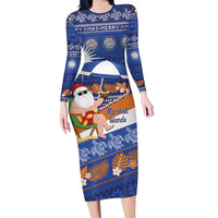 Marshall Islands Christmas Family Matching Long Sleeve Bodycon Dress and Hawaiian Shirt Beachy Santa Monono ilo raaneoan Nejin - Polynesian Pride