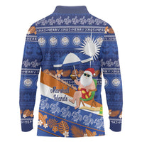 Marshall Islands Christmas Long Sleeve Polo Shirt Beachy Santa Monono ilo raaneoan Nejin - Polynesian Pride