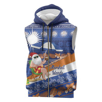 Marshall Islands Christmas Sleeveless Zip Hoodie Beachy Santa Monono ilo raaneoan Nejin LT14 Blue - Polynesian Pride