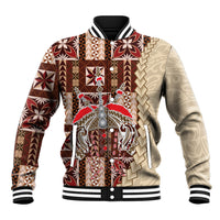Samoa Tapau Baseball Jacket Samoan Siapo Pattern LT14 Unisex Brown - Polynesian Pride