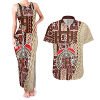 Samoa Tapau Couples Matching Tank Maxi Dress and Hawaiian Shirt Samoan Siapo Pattern LT14 Brown - Polynesian Pride
