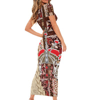 Samoa Tapau Short Sleeve Bodycon Dress Samoan Siapo Pattern LT14 - Polynesian Pride