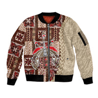 Samoa Tapau Sleeve Zip Bomber Jacket Samoan Siapo Pattern LT14 Unisex Brown - Polynesian Pride