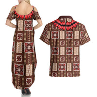Samoa Siapo Couples Matching Summer Maxi Dress and Hawaiian Shirt Tapa Pattern Mix Ula Fala Hibiscus LT14 - Polynesian Pride