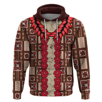 Samoa Siapo Hoodie Tapa Pattern Mix Ula Fala Hibiscus LT14 Brown - Polynesian Pride