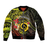 Vanuatu Christmas Sleeve Zip Bomber Jacket Vanuatuan Pig Tusk - Meri Krismas! LT14 Unisex Black - Polynesian Pride